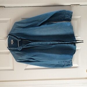 Kensie Top Size M Blue Denim Black Neck Tie